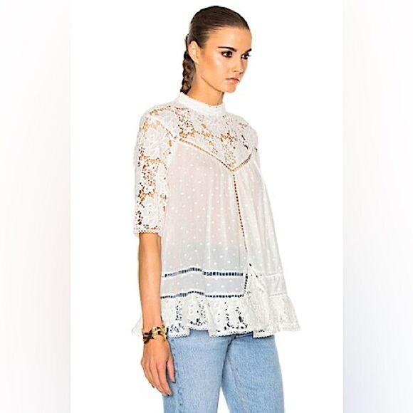 Zimmermann Caravan Embroidered Smock Top in Ivory White Crochet Lace Boho - Picture 3 of 14